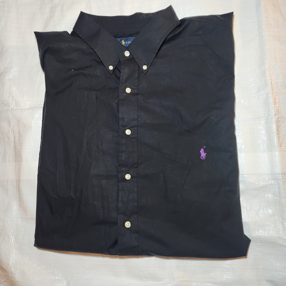 Ralph Lauren Shirt Mens 3XLT Big Tall Black Long Sleeve Button Down 100% Cotton